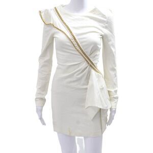 Gizia Women Bodycon Mini Dress White Long Sleeve Crew Neck Cotton Zip Size S
